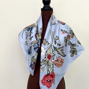Gucci Silk Wrap Logo Kris Knight Floral Print Sky Blue Scarf